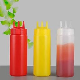 Bekner 3-Hole Plastic Squeeze Sauce Bottle Dispenser Chutney Cheese Sauce Oil Dispenser with Lid Combo of 3 (800ml)-image-5