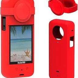 Careflection One X3 Silicone Case Lens Cap Kit for Insta360 X3 Action Camera Cover Sleeve Lens Guard Accessories Soft Protective Anti-Scrach Anti-Drop Protector - 2 Years Fade Warrantied (red)-18