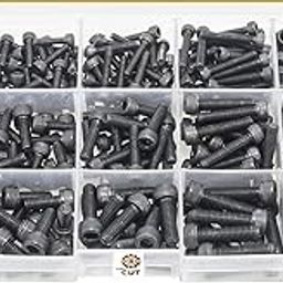 GSK Cut® Alloy Steel Black Screw and Nuts 280 pcs, Grade 12.9 Black M3 M4 M5 Hex Socket Head Allen Bolt Assortment Set Kit-23