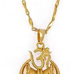 22k Micro Gold-Plated Stylesh Om Symbol Pendant Religious God Pendant Damru Pendant with Chain Modern Brass Chain Locket for Women & Men-image-3