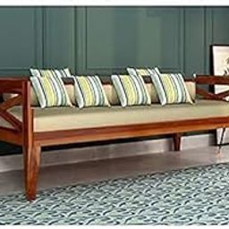 RJ Woodmart Solid Wooden Sofa Set 3 Seater Furniture Wood 3 Seater Sofa Set Teak Wood Furniture Sofa Set 3 Seater for Home Living Room Without Pillow | Cream Cushions | Teak Finish-image-52