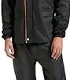 Yearwell Men's Waterproof Raincoat Set, Free Size, Black Rain Suit with Jacket & Pants | Lightweight Windbreaker for Rainy Weather | Stylish Orange Trim-31