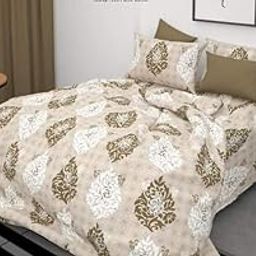 JYOTEX Luxury Damask Print Bedspread Set, King Size, Beige and White Floral Pattern, 3 Piece Bedding Set-image-83