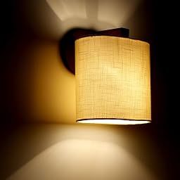 Light Angle Wooden Surface Mounted Classic Fabric Oval Shape Wall Lamps (Beige)-2