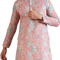 Men's Multi-Color Printed Cotton Kurta – Regular Fit Long Tunic with Mandarin Collar | Ethnic Wear for Weddings & Festive Occasions-image-73