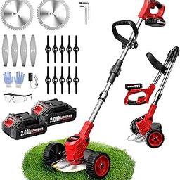 FULLYEA Electric Weed Wacker Cordless,Weed Eater Battery Powered with 3 Types of Blades,Foldable Grass Trimmer with 2*2.0Ah Batteries & Wheels,Lightweight Lawn Edger/Brush Cutter for Lawn Yard Garden-14