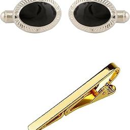Men's Oval cufflink with golden tie pin COMBO-picture-35