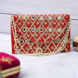 Kuber Industries Clutch Purse | Ladies Hand Purse with Handle | Traditional Shagun Bag | Gifting Clutch Purse | Mirror Check | Red-image-37
