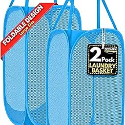 F8WARES 1PK Mesh Laundry Basket for Clothes - Pop Up Foldable Laundry Basket with Carry Handles - Laundry Bags for Clothes - Multipurpose Cloth Storage Basket - Dirty Clothes Laundry Basket (Sky Blue)-picture-27
