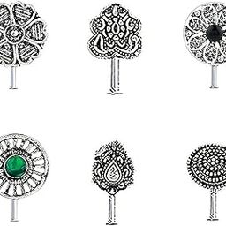 Anuradha Art Oxidized Finish Silver Nose pin For Women & Girls | Navratri jewellery | Pressing Nose Pin For Women |Oxiidsed Combo Nose pin-picture-6