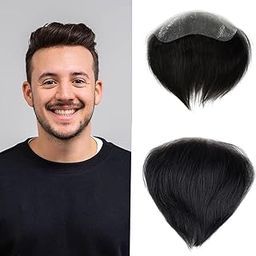 BLUSHIA Front line Hair Patch Frontal Hairpiece for Men Natural Hair Color Hair Extension Human Hair Toppers Replacement Toupee (Natural Haircolor)-image-31