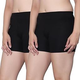 Women Cotton Blend Stretchable Cycling Gym Yoga Above Knee Shorts Pack of 2-picture-18