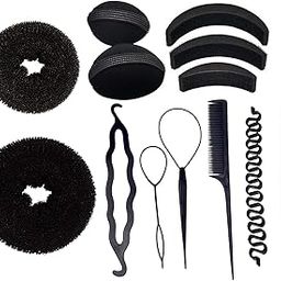 Banana Bumpit Hair Puff Up Maker Donut Magic Bun Topsy Tail Ponytail Holder Hair Styling tools Black (Pack of 13)-image-40