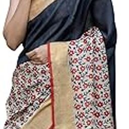 Women's Tussar Silk Floral Printed Saree with Striped Pallu with Matching Blouse Peice-image-27