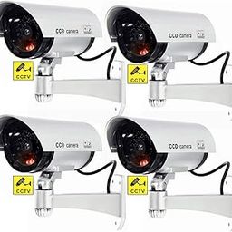 Simxen Realistic Look Dummy Security CCTV Fake Bullet Home Security Camera with LED Light Indication, Silver, 4 Pieces-image-85