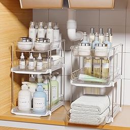 UCRAVO 3-Tier Clear Under Sink Organizers and Storage, Multi-Purpose Stackable Bathroom Cabinet Organizers, Pull Out Kitchen Pantry Organization and Storage with Dividers, Medicine Cabinet-image-45