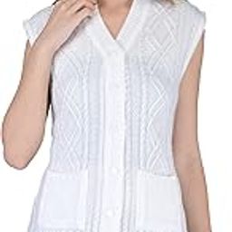 Women's Wool V-Neck Cardigan (PUREWOOLRAINBOWSEMIHALFSLEEVECOTTY_White_L)-image-96