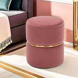 Jumbo Crafts Ottoman Pouffes for Living Room Sitting Furniture Footrest Puffy Foam Stool Sofa Side Stool, Wooden Small Ottoman Footrest Stool, Makeup Chair, Pouf for Office & Home Decoration - (Pink2)-picture-1