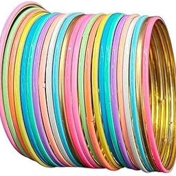 Stylish Rainbow Metal Bangles – Colorful Party Wear Bangles Set for Women & Girls (Pack of 24)-image-71