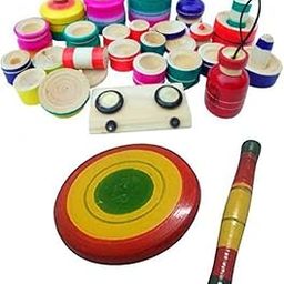 MAMU SHOP Mamushop Chennapattana Wood Eco Friendly Wooden Kids Toy Kitchen Set/Choppu Jaman Made In India Kids Gas Stove With Cylinder Combo-Multi Color-2