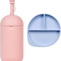 tudd Silicone Buddy Bottle for Baby 6 to 12 Months with Straw | Pink with Baby Smiley Suction Plate | Silicone Toddler Plate with 3 Suction Cups & Dividers | Blue-image-39