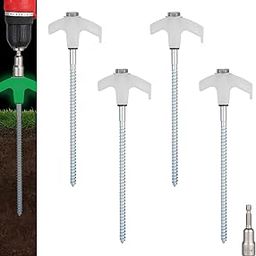 4/8/12/ Pack Screw in Tent Stakes Heavy Duty,8 Inch Ground Anchors Screw in,Drill in Style Metal Stakes,with Hex Head Driver,Camping Tent Accessories.(8, Luminous White)-picture-5