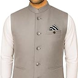 MEN 'S NEHRU MODHI JACKET (WAISTCOAT) - ALONG WITH INNER POCKET PREMIUM FABRIC WITH WOOL BLEND LINING STYLISH SLEEVELESS REGULAR FIT WAISTCOAT FOR FESTIVELS- FORMAL AND CASUAL (Grey- 38)-picture-20