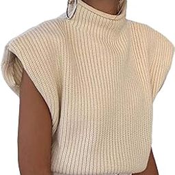 Women's Shoulder Pad Sweater Top Sleeveless Turtleneck Wide Shoulder Knitted Sweater Jumpers Chic Pullovers-image-44