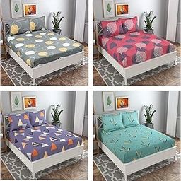VAS COLLECTIONS 200 GSM Glace Cotton Combo Pack of 4 144 TC Double Printed Bedsheet with 8 King Size Pillow Cover,Size-228X228,Pillow Size-18X28 Inches(Multicolor)-20