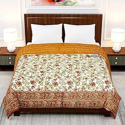 LushHavenDecor 400 TC Pure Cotton Double Bed Jaipuri Razai Soft and Breathable Jaipuri AC Quilt Comforter Dohar Rajai Floral Print, (Beige, 85 x 100 inch) Beige Multicolor-image-30