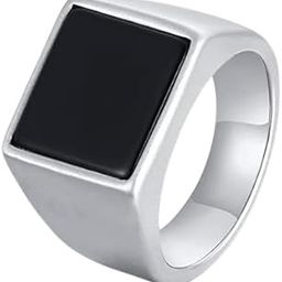 Ring For Men Square Black Onyx Silver Colour Signet Ring-image-45