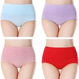 Women's High Waisted Cotton Underwear Briefs Soft Breathable Women Plus Size Lingerie Underpants Ladies Panties Undergarments Pack of 4-image-22