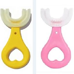 YOS TRENDZ Soft Silicone Baby Toothbrush for Kids – BPA-Free Training Tooth Brush for Infants & Toddlers – Gentle Oral Care with Safety Shield (0-3 Years) | U-Shape brush2Pc(Yellow or Pink)-image-18