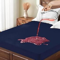MK LIFE Terry Cotton Bed Sheet Cover – 78x72 Inch | King Size Fitted Sheet | Waterproof, Soft & Breathable Fabric | Noiseless & Washable Mattress Protector. (Blue)-image-49