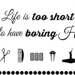 Lady Hair Salon Wall Sticker - Transform Your Salon or Makeup Room with a Removable PVC Decal featuring Red Lips and a Hairdresser Quote: 'Life is Too Short to Have Boring Hair' -effect 22"x41" (BLACK-JWH223-Red lip)-image-27