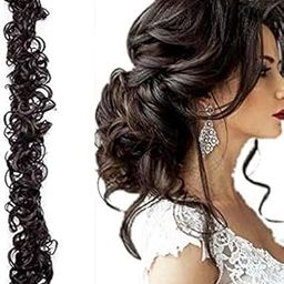 Miss Lirenn® Curly Wavy Women Instant Synthetic Hair Extension Messy Hair Frill For Juda And Ponytails, 3 Ways Of Wearing it, Matte Finish, 34 Inches Long (Brown)-image-96