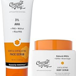 Chemist at Play Exfoliating Body Scrub For Removing Tan & Dead Skin Cells + Gentle Exfoliating Face Scrub with Mandelic Acid & Walnuts | Removes Dead Skin & Blackheads | For Smooth, Soft & Bright Skin | Natural AHAs | 75g + 100ml-image-51