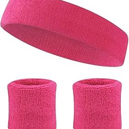 Play2fit Sweatbands Set, Moisture Wicking 2 Wristbands and 1 Headband, Breathable Terry Cloth Athletic Bands for Basketball, Tennis, Yoga, Gym, Marathon Sweat Bands for Costumes (5 INCH, Dark Pink)-image-92