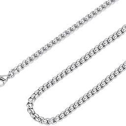 Square Rolo Chain Stainless Steel Round Box Necklace for Men Women/2.5mm-7mm/16inch-36inch, 34inch, Stainless Steel, No Gemstone-image-13