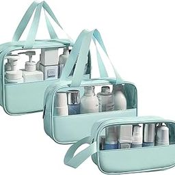 Clear Travel Toiletry Bags Set, 3 Sizes with Handle, Waterproof Makeup Organiser (Green)-image-93