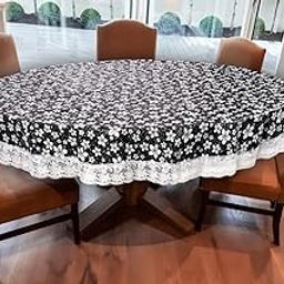 CRAFT CITY Printed PVC Plastic Flowered 4 Seater Round Shape Table Cover (Size- 60 Inches Round) (White Flower)-image-74