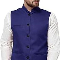 Men's Blended Bandhgala Festive Nehru Jacket/Waistcoat/Vest - Royal Blue-36