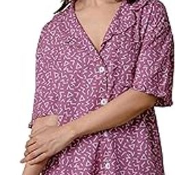 Cotton Nightwear Set for Women | Premium Cute 2 Pcs Abstract Print Shirt & Shorts Combo | Sleepwear for Girls & Ladies | Shirt and Shorts | Comfortable & Stylish | Purple-image-31