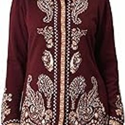 Women's Acrylic Round Neck Wine Paisley Printed Short Cardigan-image-43