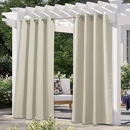 NICETOWN Outdoor Curtain for Patio Waterproof 108" Long, Triple Weave Stainless Steel Silver Grommet Thermal Insulated Privacy Room Darkening for Outdoor Living, Beige, 1 Panel, 52" Wide-image-63