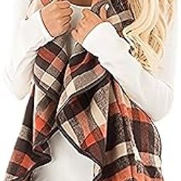 Womens buffalo Plaid Vest Casual Lapel Open Front Sleeveless Cardigan Jacket Coat with Pockets-10