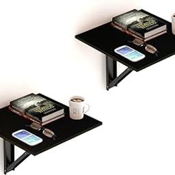 Kawachi Engineered Wood Wall Mount Bed Side Table, Folding Bedside Table for Home Living Room Study Room Beige Pack of 2 (Oak Brown)-34