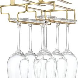 Eminence Lifestyle Wine glass holder hanging, no drilling required, storage, no screws required, adjustable shelf thickness, kitchen, Gold 2 rows-image-13