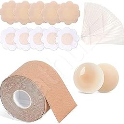 Boobtape for Women with 10 Nipple Pasties, 36 Fashion Tape & 1 Pair Silicone Nipple Cover & Lifting Boob Tape Body Tape for Women Bra Tape for Women Breast Tape-image-21
