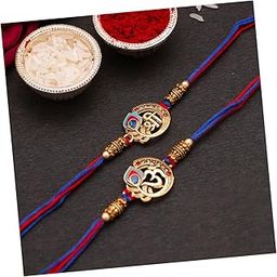 CraftVatika Metal Designer Rakhi For Brother Bhaiya Om Rakhi For Bhai With Greeting Card Shri Mor Pankh Rakhi For Bhaiya Rakhi Set Of 2 For Rakshabandhan Combo-31